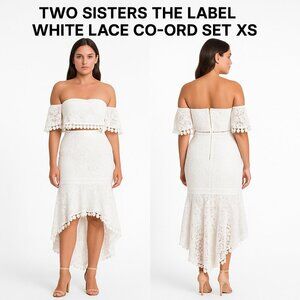 Two Sisters The Label Celine White Lace Co-Ord Set XS (Top & Skirt)